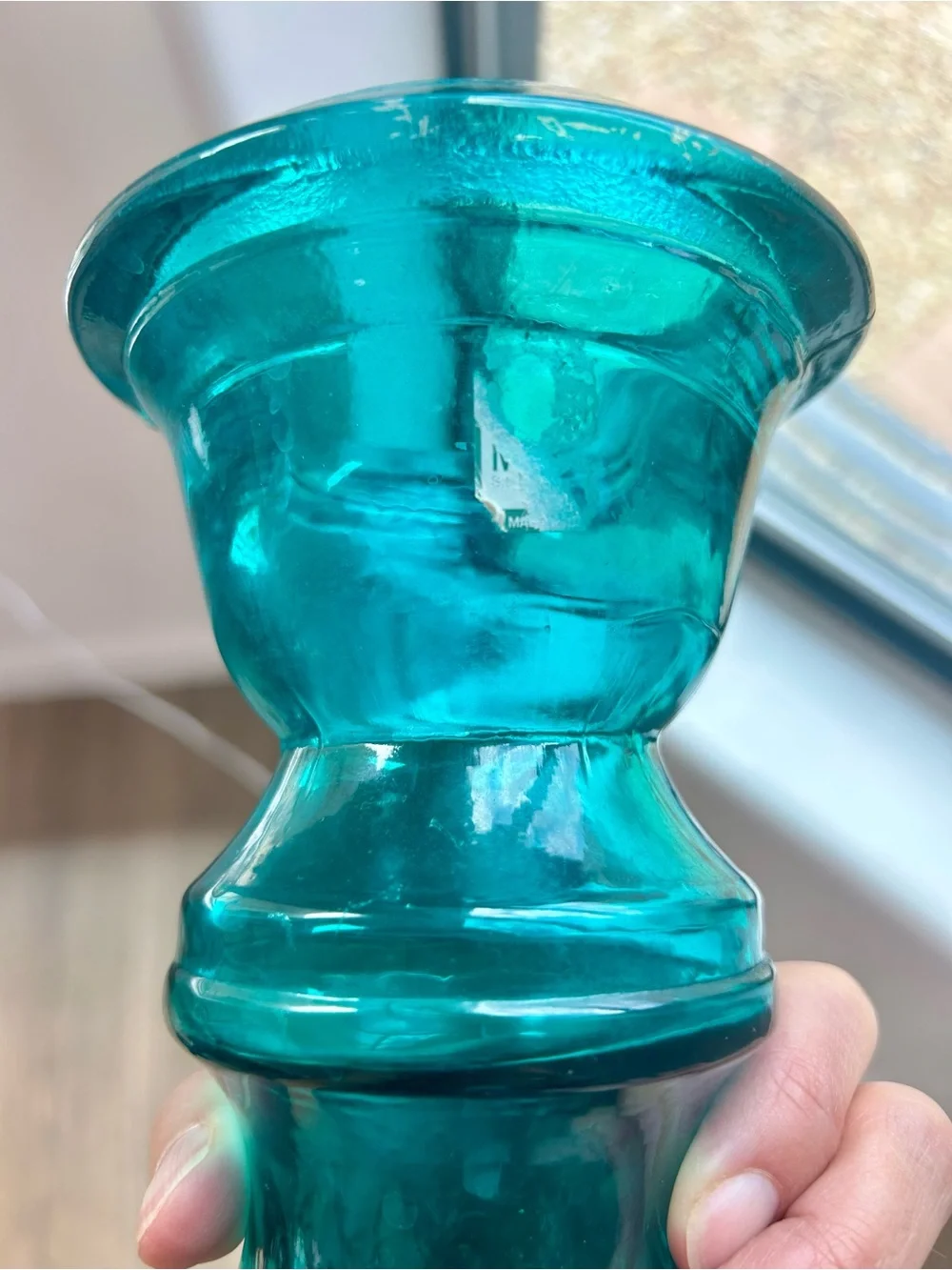 San Miguel Large Teal Blown Glass Pillar Candle Holder 12”